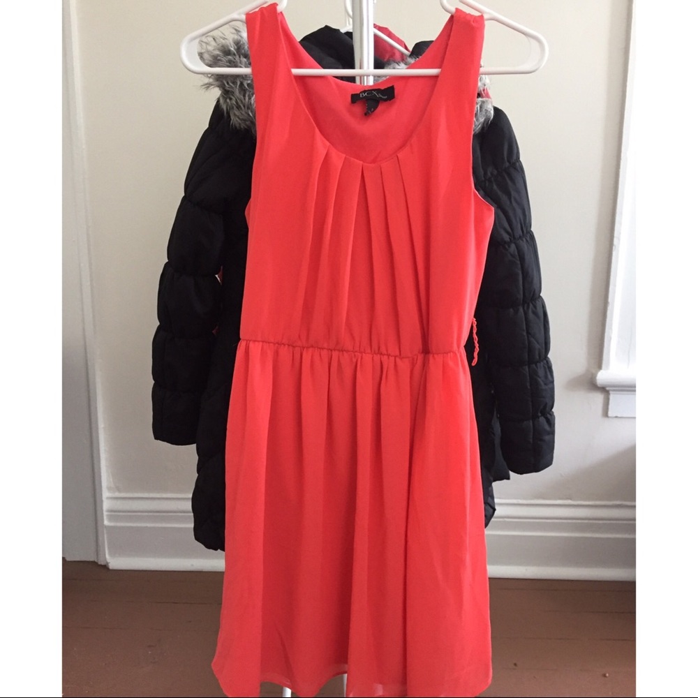 BCX Coral Red Sleeveless Midi Business Sun Dress